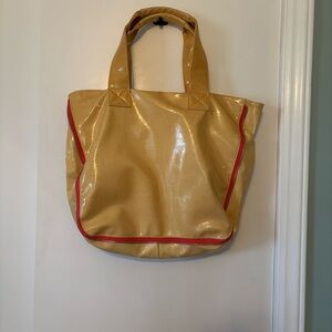 Vintage Stylish Tan Tote Bag with Red Accents bath and body